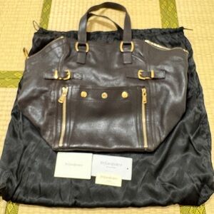 Authentic YSL Downtown Sac leather tote dark brown
